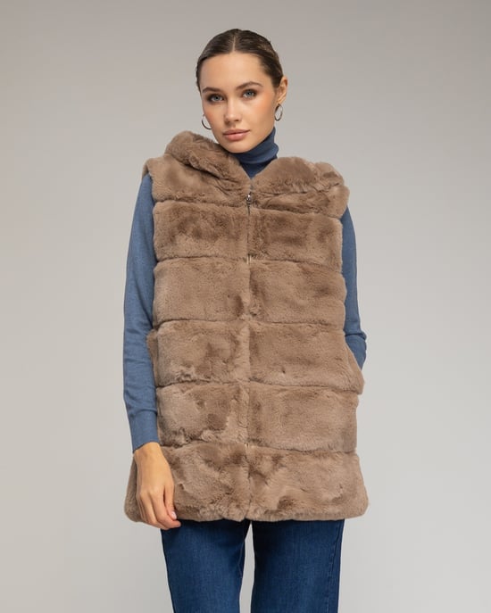 Leren vest met capuchon - Image 1