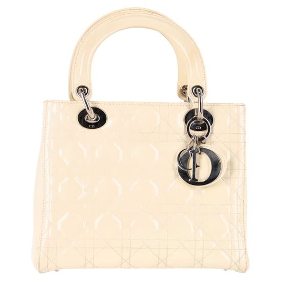 Dior Medium Lady Dior handtas met handvat in ivoorkleurig lakleer - Image 1
