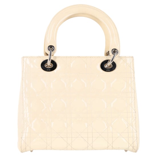 Dior Medium Lady Dior handtas met handvat in ivoorkleurig lakleer - Image 3