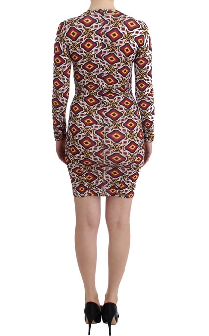 Geometrische Print Mini Jurk Lange Mouwen V-hals - Image 3