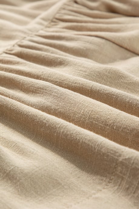 Tan Puff Sleeve Knopjes Gerimpelde Tiered Shirt Mini Jurk - Image 4