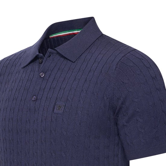 Cappuccino Italia Polo SS Caorle Cable Knit Polo Blauw - Image 2