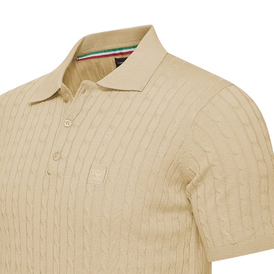 Cappuccino Italia Polo SS Caorle Cable Knit Polo Beige - Image 2