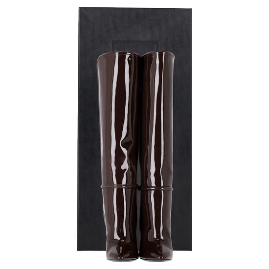 Saint Laurent Jane Kniehoge Laarzen in Bruin Gepatenteerd Leer - Image 2