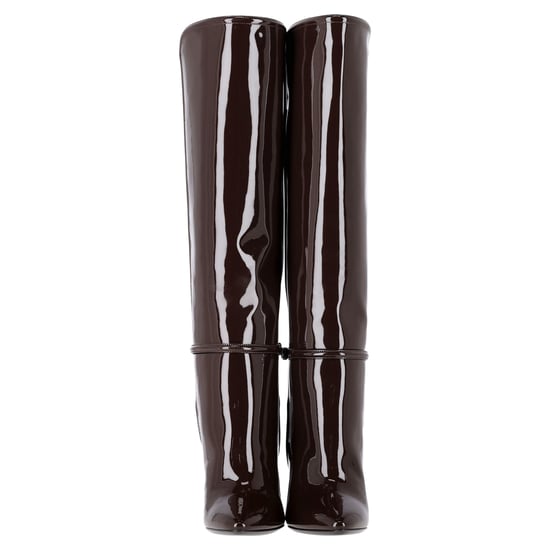 Saint Laurent Jane Kniehoge Laarzen in Bruin Gepatenteerd Leer - Image 3