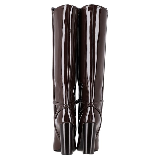 Saint Laurent Jane Kniehoge Laarzen in Bruin Gepatenteerd Leer - Image 6