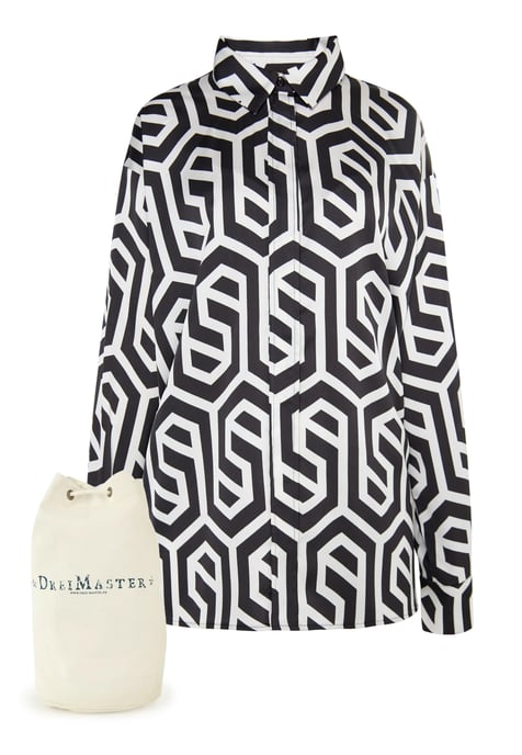 Dreimaster Hemdbluse + Shopping Bag - SET Dames zwart en wit - Image 1