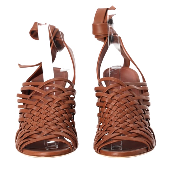 Loro Piana Kristin geweven sandalen met enkelbandjes in bruin leer - Image 4