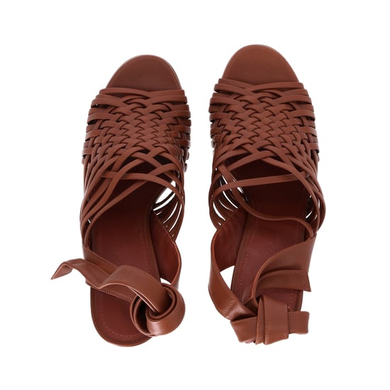 Loro Piana Kristin geweven sandalen met enkelbandjes in bruin leer - Image 6