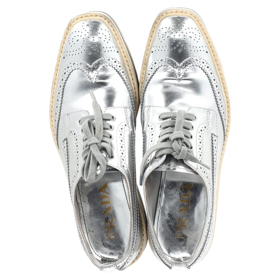 Prada Wingtip Oxford platform sneakers in metallic zilverkleurig leer - Image 3