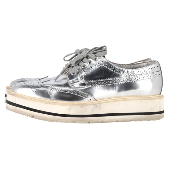 Prada Wingtip Oxford platform sneakers in metallic zilverkleurig leer - Image 4