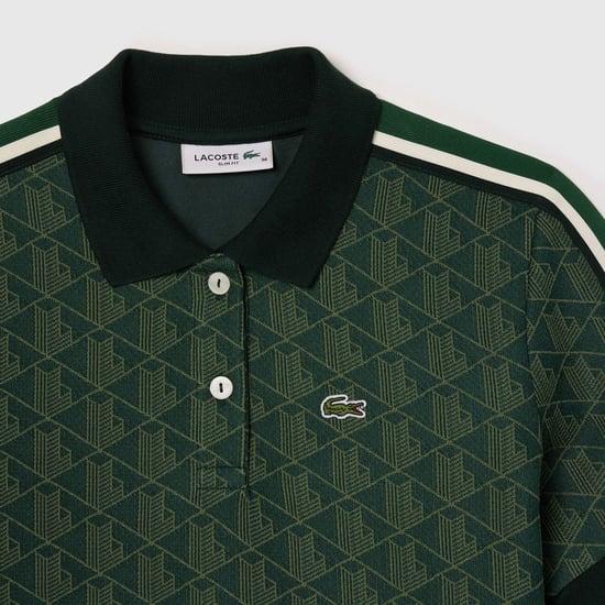 Lacoste slim-fit poloshirt voor dames met Monogram Jacquard-patroon in groen. - Image 2
