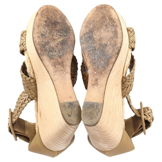 Hermès Criss-Cross Enkelsandalen met Wedge in Beige Leder - Image 6