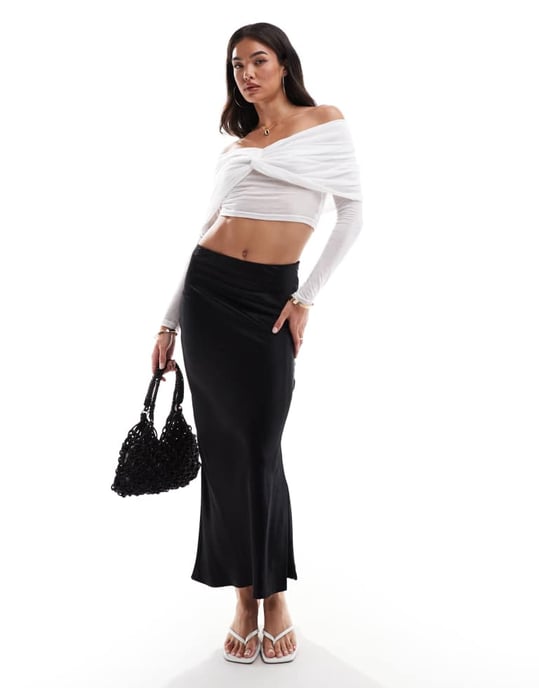 SNDYS mesh bardot twist overlay detalj topp i vitt - Image 2