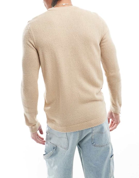 ASOS DESIGN lätt borstad stickad tröja i havre - Image 3