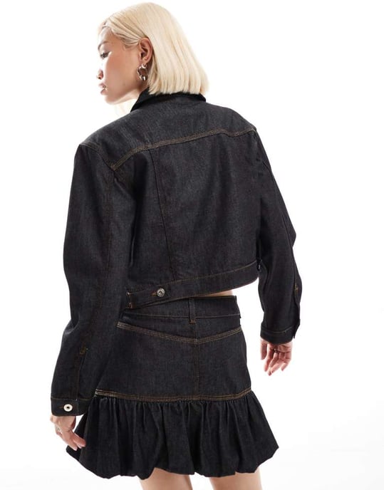 COLLUSION cropped denimjacka i tvättad dämpad färg - Image 3