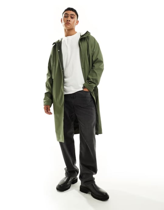 ASOS DESIGN långlinjig gummikappa i khaki - Image 1