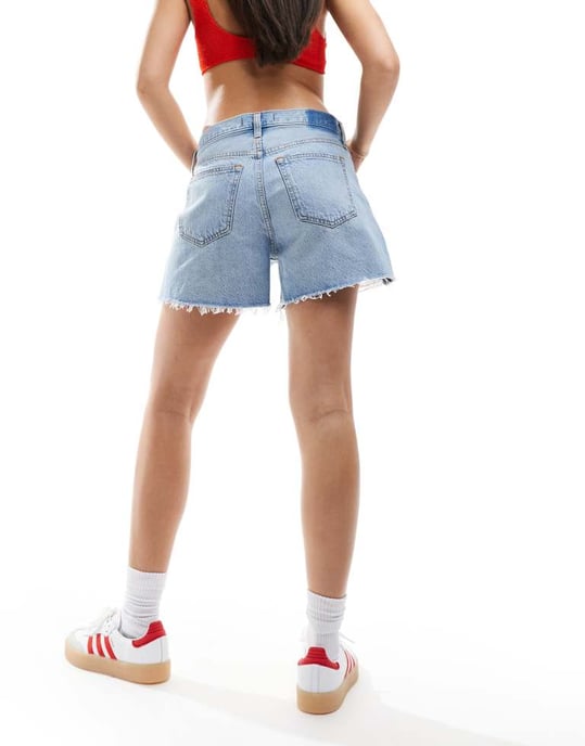 Abercrombie & Fitch baggy passform lågmidjade jeansshorts i ljus tvätt - Image 3
