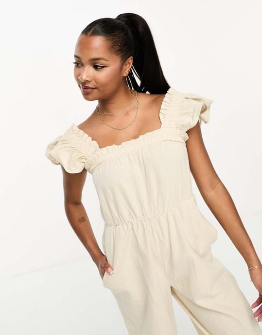 Vero Moda Petite linneoverall i stengrå - Image 3