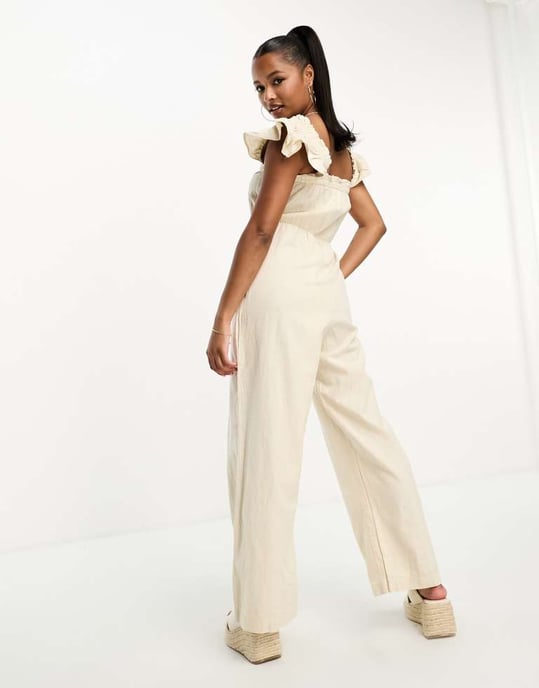 Vero Moda Petite linneoverall i stengrå - Image 4