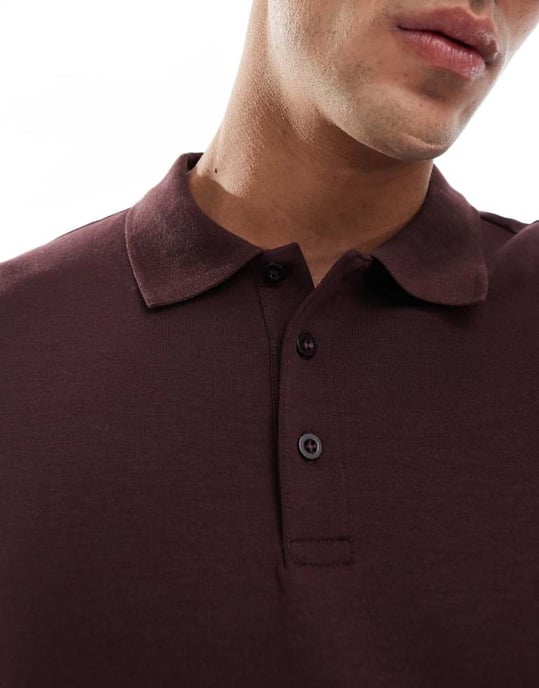 ONLY & SONS avslappnad passform långärmad polo-tröja i burgundy - Image 3