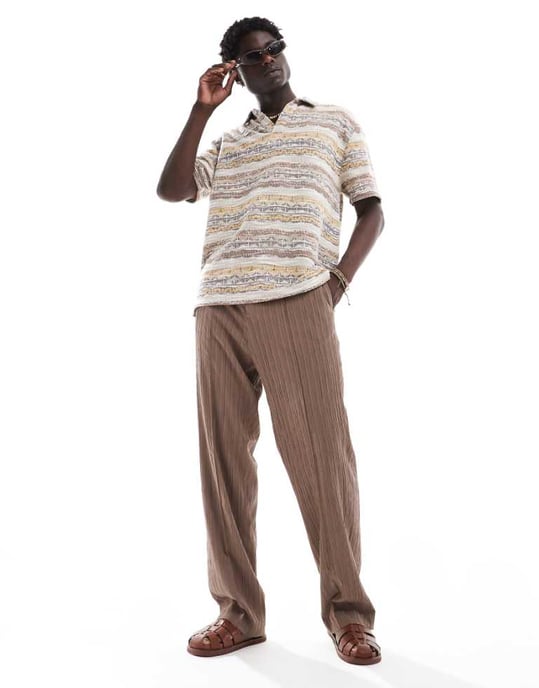 ASOS DESIGN co-ord krage polo shirt i flerfärgad textur - Image 1
