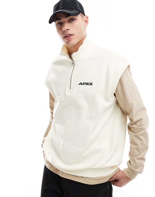 ASOS DESIGN ärmlös sweatshirt med hög krage och broderad detalj i ecru - Image 1
