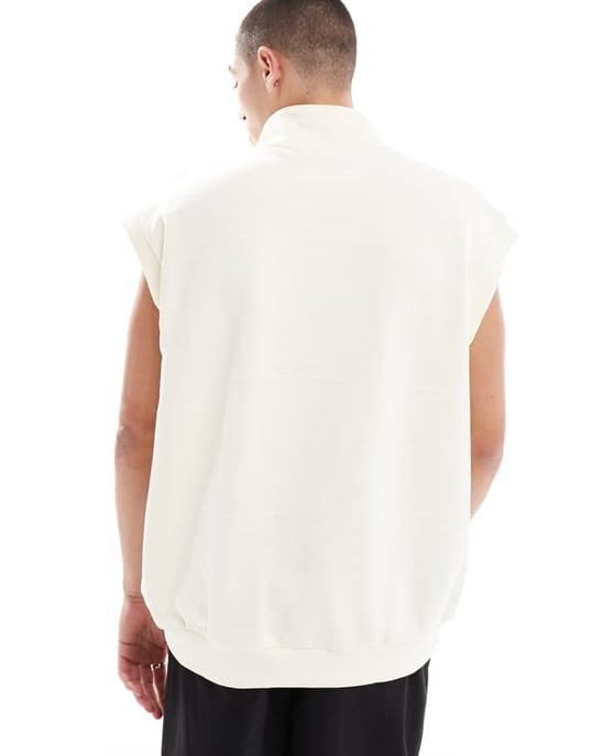 ASOS DESIGN ärmlös sweatshirt med hög krage och broderad detalj i ecru - Image 2
