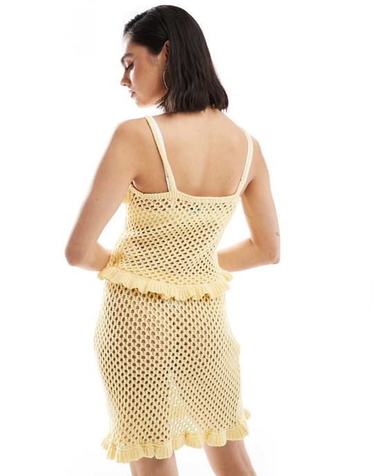ASOS DESIGN virkad crochettopp med volang och knytdetalj i citron - Image 3