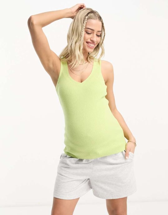 ASOS DESIGN Gravid stickad v-ringad västtop i grön - Image 4