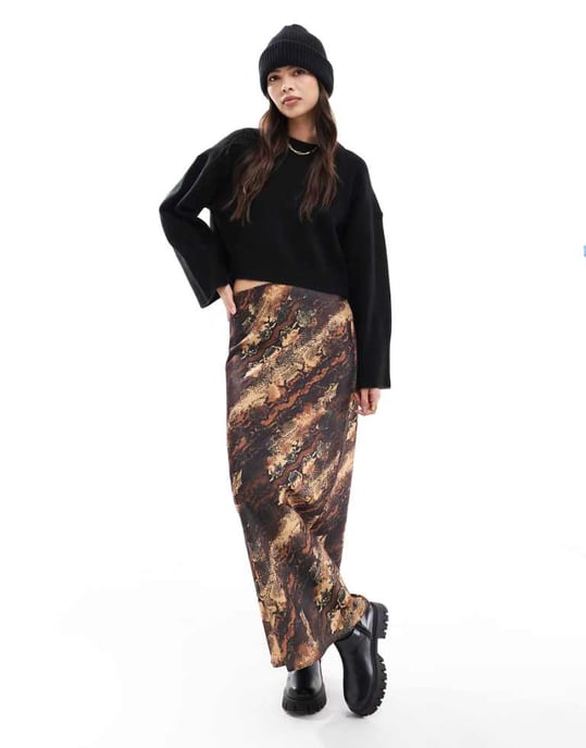 ASOS DESIGN satängsneglad maxikjol i djurmönster - Image 1