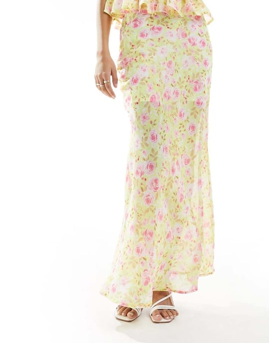 ASOS DESIGN spliced detail co-ord maxikjol i blommönster - Image 4