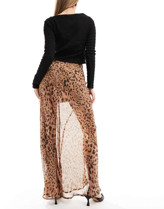 ASOS DESIGN genomskinlig maxi kjol i leopardmönster - Image 3