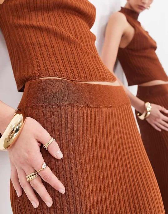 ASOS EDITION finstickad genomskinlig maxikjol set i rost - Image 4