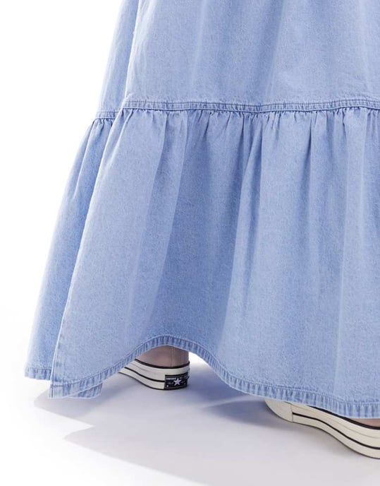 Miss Selfridge chambray flerlagig maxikjol i syra-blåtvätt - Image 4