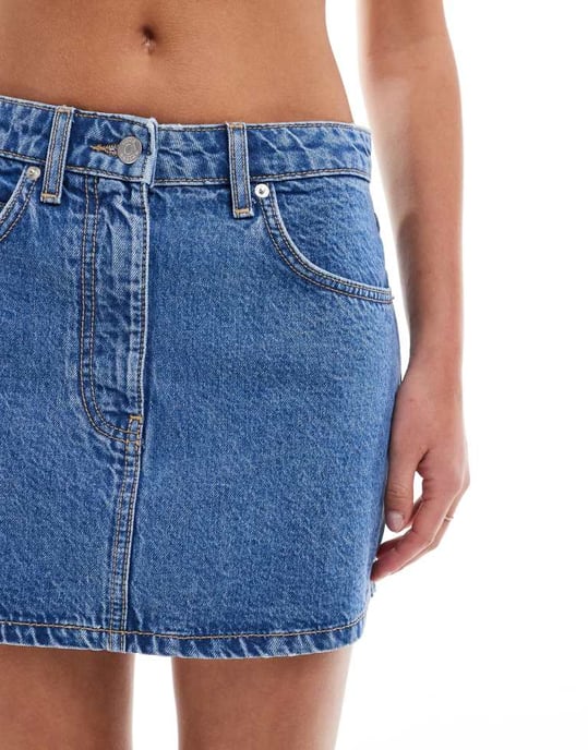 ASOS DESIGN denim skirt i mellanhav blå co-ord - Image 4