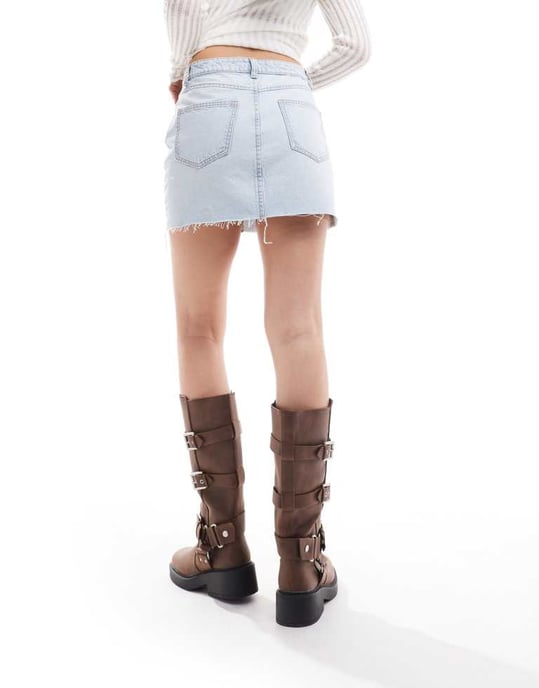 Miss Selfridge denimmikromini kjol i ljus tvätt - Image 2
