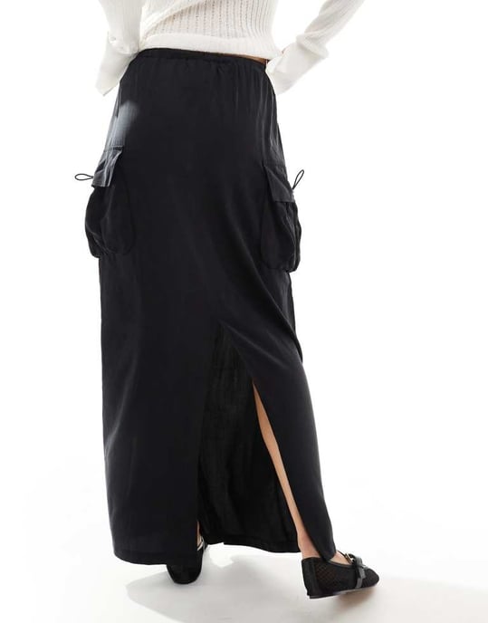 ASOS DESIGN cargomaxikjol i svart - Image 2
