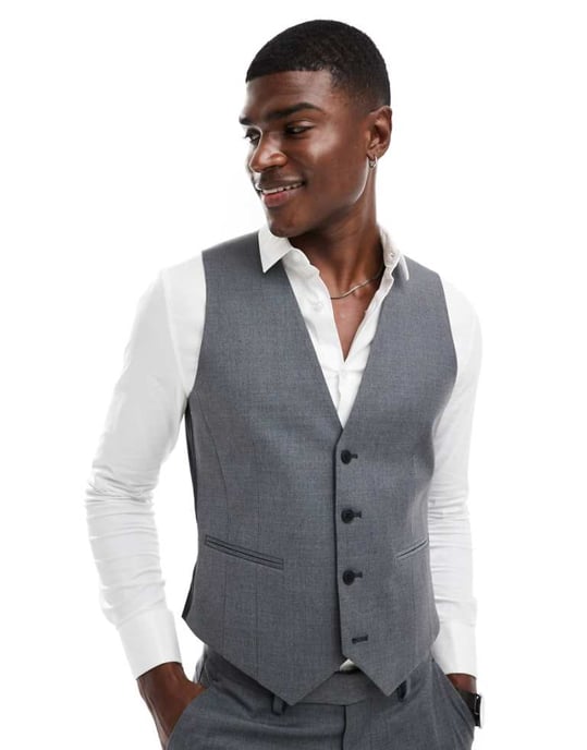 ASOS DESIGN skinny fit kostymväst i ull i kolgrå - Image 1