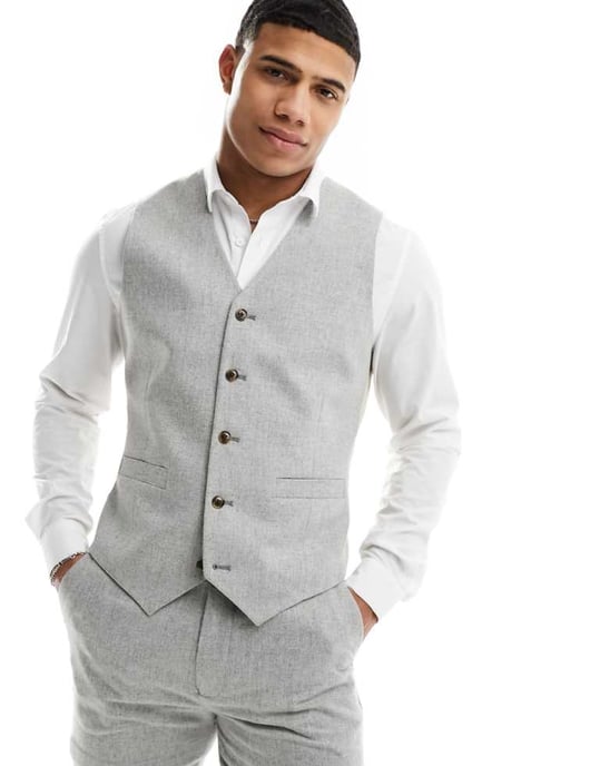 ASOS DESIGN slim passform väst i ullblandning med struktur i ljusgrått - Image 1
