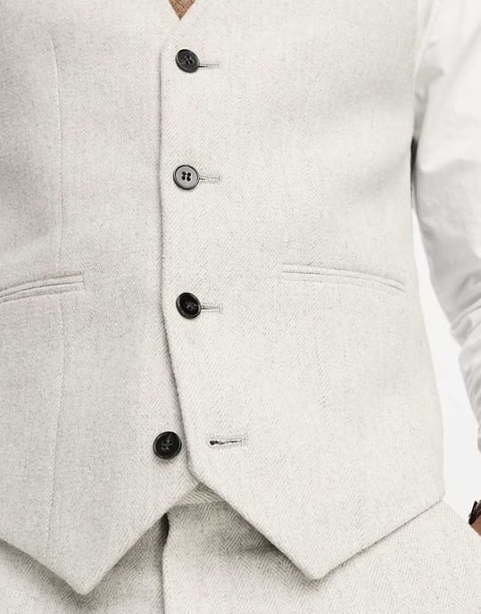 ASOS DESIGN smal ullmix kostymväst i herringbone i grått - Image 2