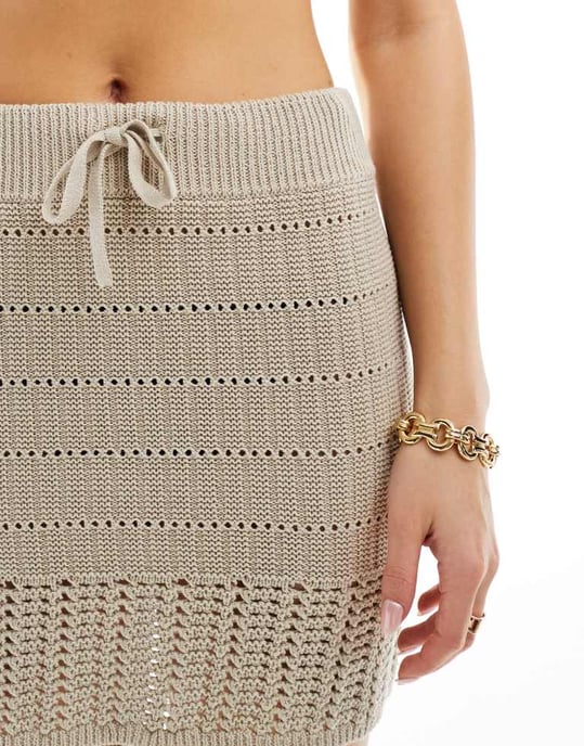 ASOS DESIGN virkade minikjol i stenfärgad samordning - Image 4