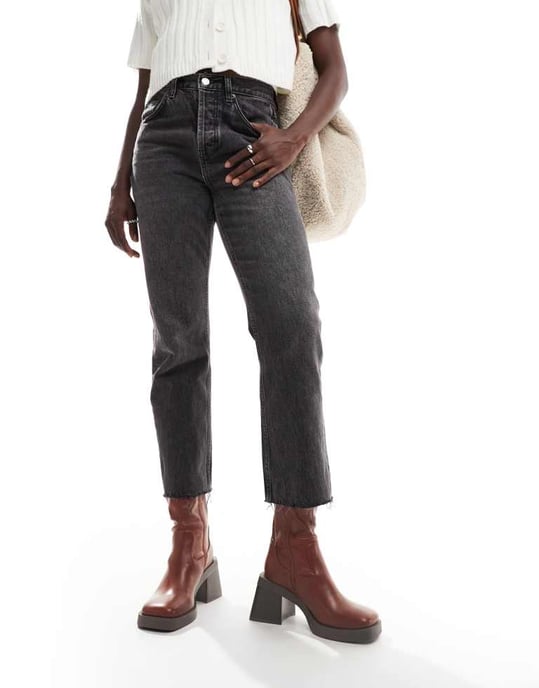 ASOS DESIGN Rom kvadratiga tå mitt-häl plattform stövlar i beige - Image 2