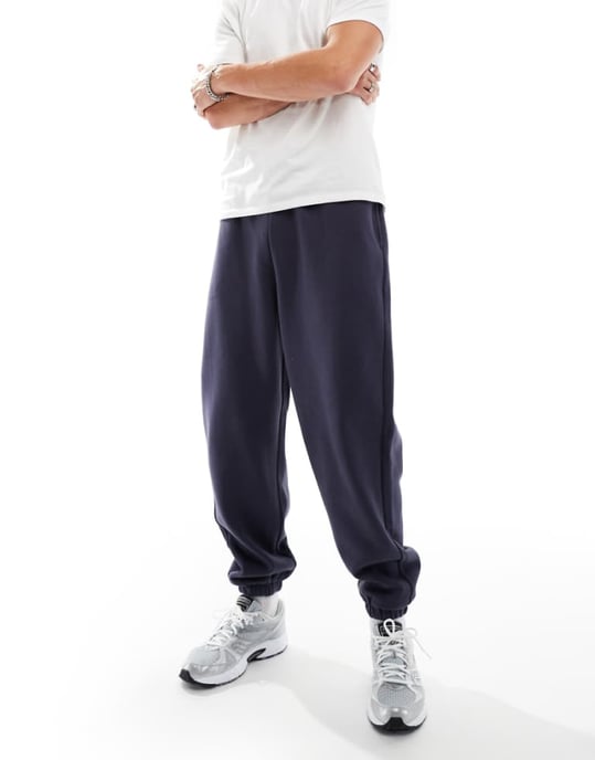 ASOS DESIGN premium tyngdtjock oversize joggers 400gsm i marinblå - Image 1