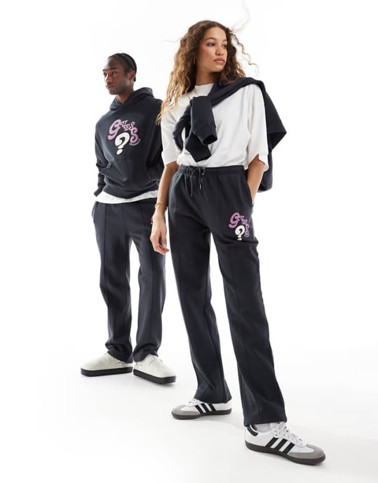 Guess Originals unisex koord vågiga joggers i tvättad svart - Image 1