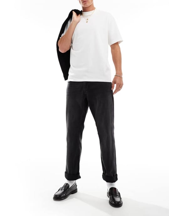 ONLY & SONS regular fit jeans i tvättad svart - Image 1