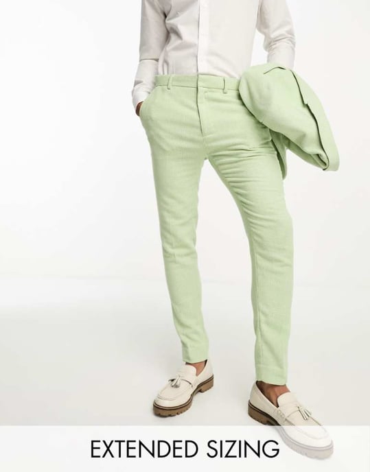 ASOS DESIGN bröllop super slim ullblandning hundtandsmönster kostymbyxor i salviagrön - Image 1