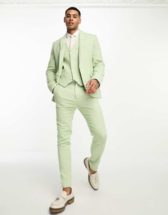 ASOS DESIGN bröllop super slim ullblandning hundtandsmönster kostymbyxor i salviagrön - Image 2