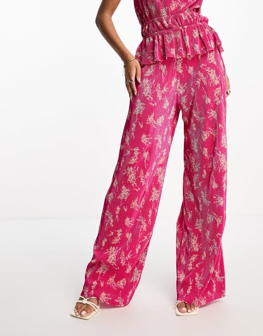 Vero Moda plisserad vid byxa i rosa blommor - Image 2