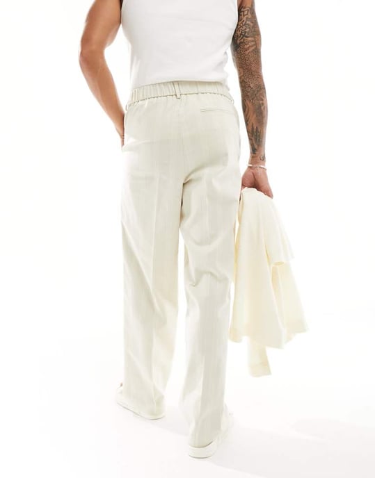 ASOS DESIGN smart linneblandning vida ben joggers i neutral rand - Image 2